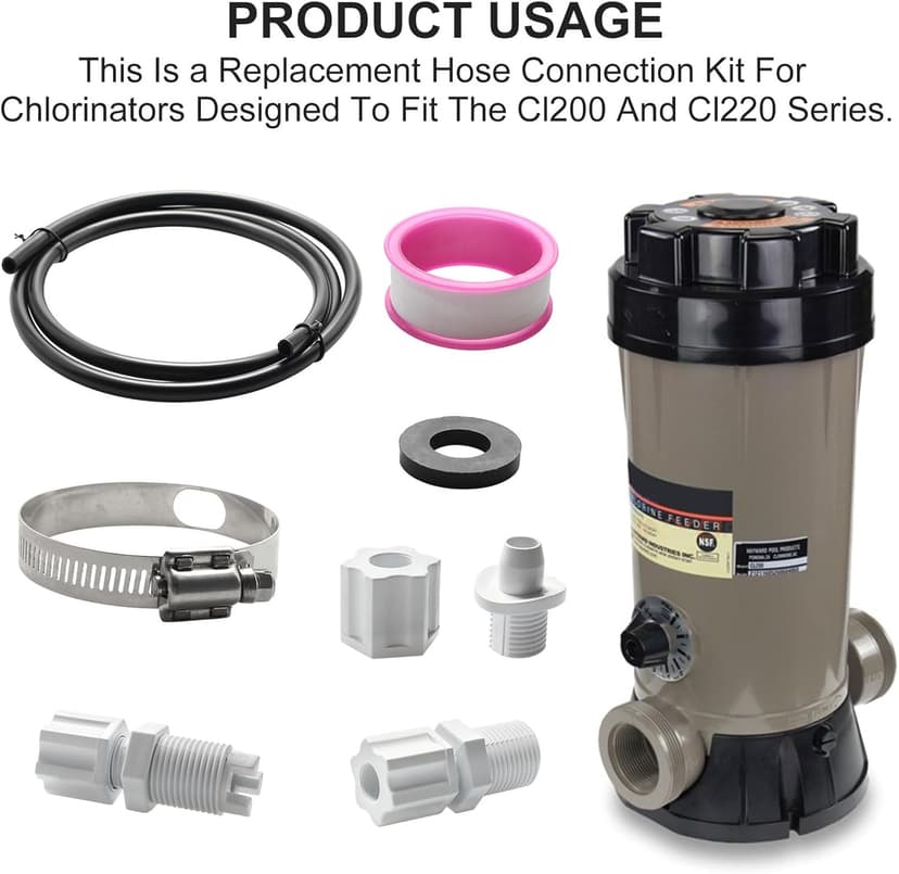 CL200 Chlorine Feeder Parts for Chlorinator Tubing Chlorinator Valve Replacement/with Saddle Clamp Chlorinator Feeder Hose Tubing Parts with Check Valve Control Valve