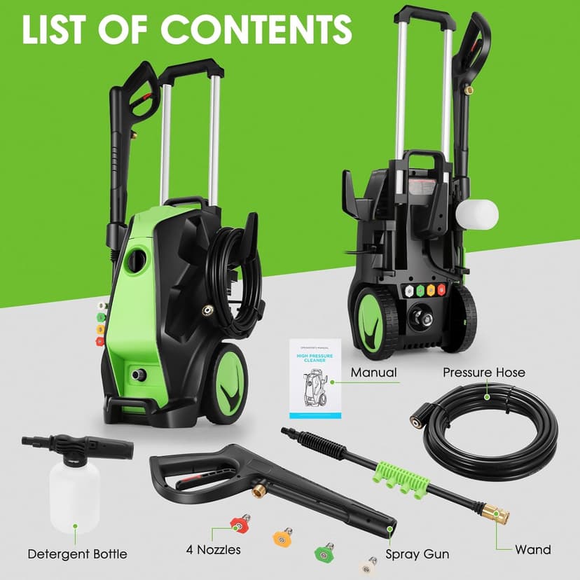 Electric Pressure Washer, 5000PSI 4.0GPM Heavy Duty Power Washer with 33 FT Extension Hose, 4 Quick Connect Nozzles and Foam Cannon for Cars/Fences/Driveways/Patios/Home Cleaning, Green