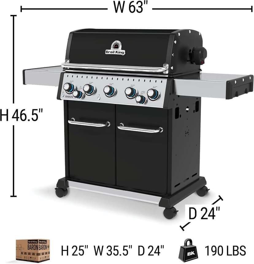 Broil King 876247 Baron 590 Pro, Natural Gas (NG), Stainless Steel, Black