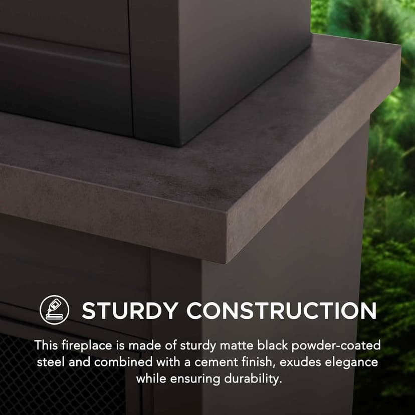 Sunjoy Outdoor Fireplace with Wood Storage and Chimney, Steel Metal Fire Pit with Mesh Spark Screen Door & Fire Poker, Fireplace Tool and PVC Cover, for Patio Garden Deck Backyard, Brown