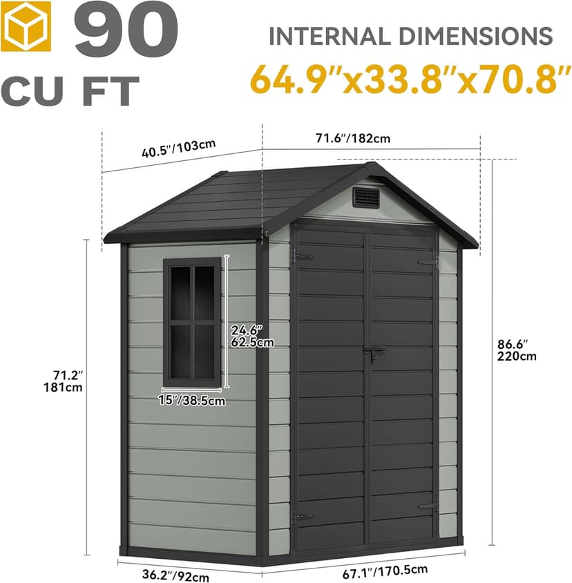 DWVO 6x4 FT Resin Storage Shed with Reinforced Floor, Outdoor Storage Shed with Lockable Door, Window and Vents, Waterproof Plastic Tool Storage for Garden, Backyard, Patio, Lawn(Blue-Gray+Black)
