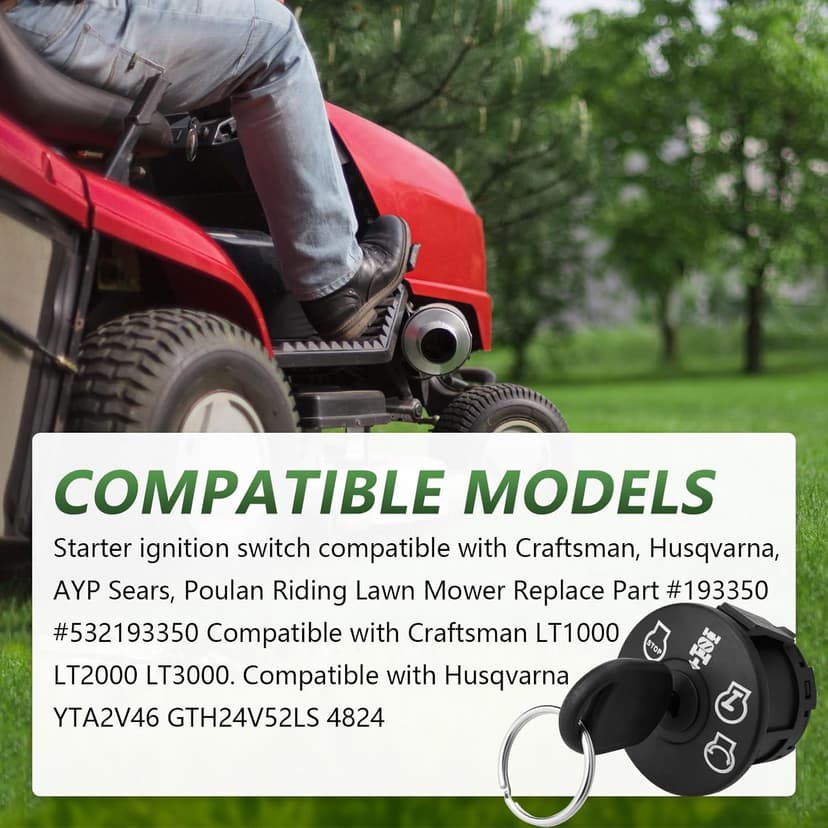 Ignition Switch 4 Position for Craftsman, Husqvarna, AYP, Sears, Poulan Pro Riding Lawn Mower Tractor 193350 532193350