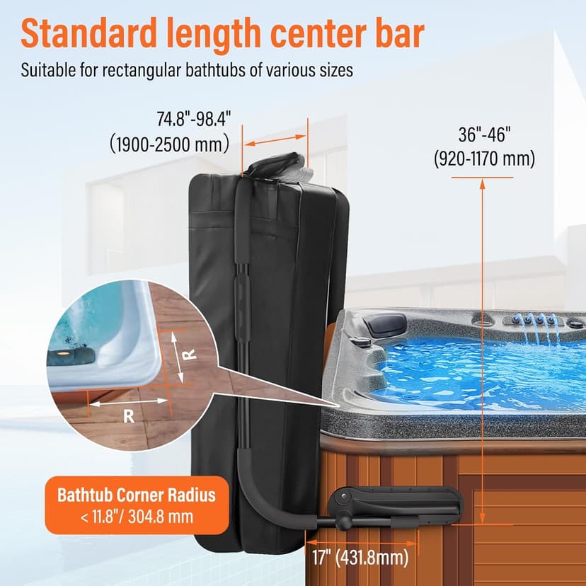 Cover Lifter, Hot Tub Cover Lifter, Pivot Top Mount Spa & Hot Tub Cover Lift Removal System Reinforced Brackets with 3 Hook Towel Rack,Fit for Most Spa Hot Tubs，Hot Tub Width Below 96"