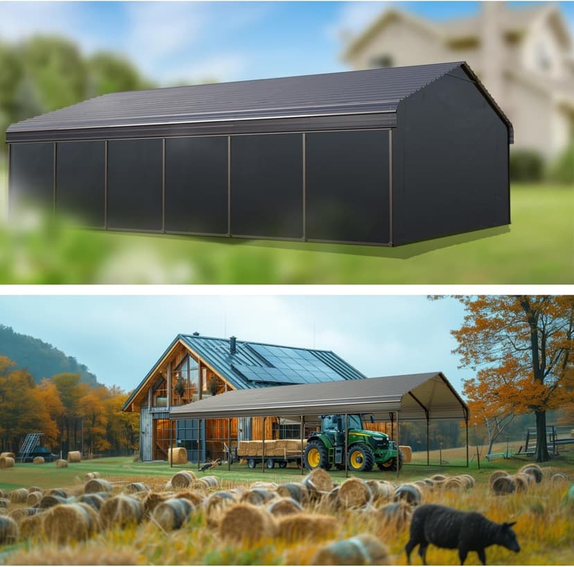 MFSTUDIO Carport 20x30 ft, Outdoor Heavy Duty Carports with Sidewalls, Metal Shed Canopy Shelters Garage Shelter Shade Car Ports with Galvanized Roof for 3 Cars, Truck and Boats