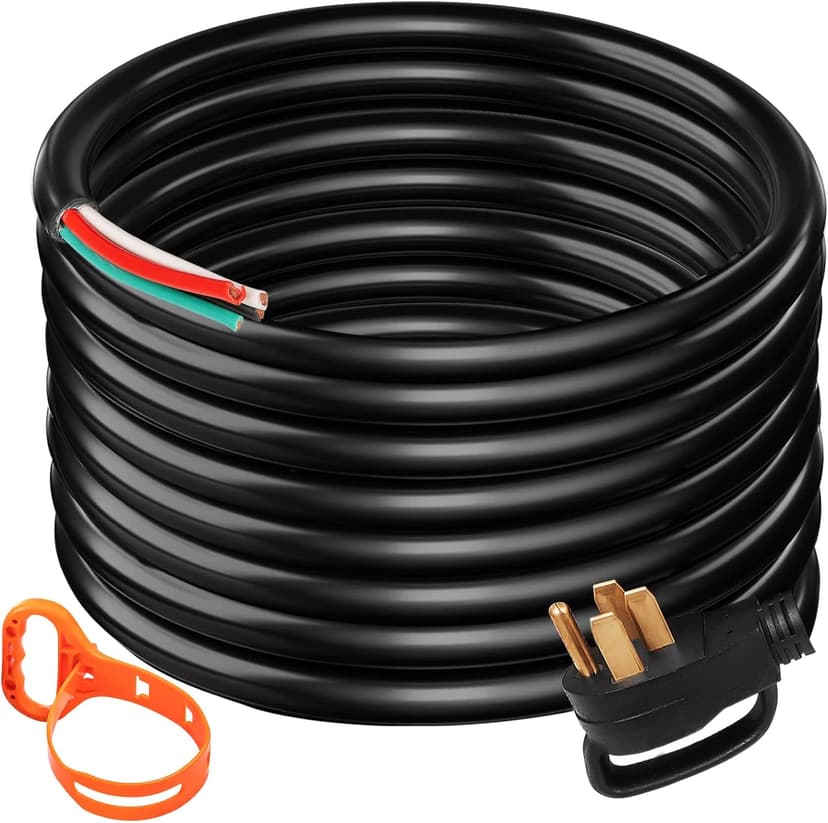 VEVOR 15 FT 50 Amp Generator Extension Cord 4 Wire 6 Gauge STW 6/3+8/1, 125V 250V Generator Power Cord N14-50P & SS2-50R with Portable Handle