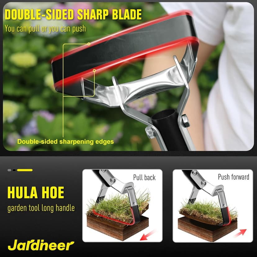 Jardineer Hula Hoe Garden Tool -4in1 Weed Puller, Cultivator, Stirrup Hoe with Ergonomic Handle, Heavy Duty Stainless Steel Head for Effortless Weeding, Digging, and Soil Aeration (64 inches)