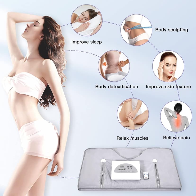 Infrared Sauna Blanket for Fitness and Detox Anti Aging, Length 71" with Remote Control, 2 Zone Temperature Control, Quick Sweating Professional Body Sculpting Home Sauna