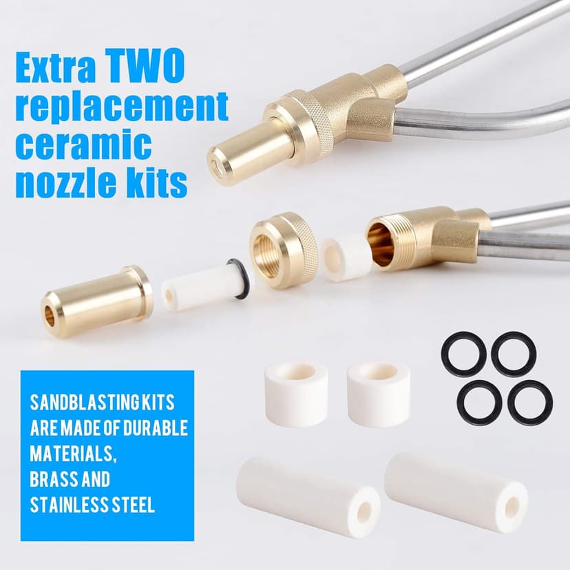 Rdutuok Pressure Washer Sandblasting Kit,Sand blaster for pressure washer with Replacement Nozzle Tips,Protect Glasses,1/4 Inch Quick Disconnect 5000 PSI for Abrasive Cleaning