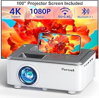 5G WIFI Bluetooth Projector with 100" Screen, 15000L Native 1080P Outdoor Projector, Pericat Home Theater Movie Projector,15W HIFI Speaker Video Projector Compatible with TV Stick/Phone/PC/Xbox