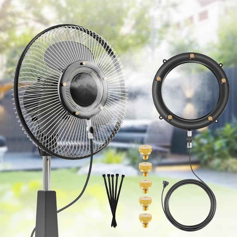 Fan Misting Kit. Fan Misters for Cooling Outdoor, Integrated Mister Ring for Outside with Water Valve, Misters for Outdoor Fan. Fit for Any Outdoor Fan. Durable, Seamless Fan Mister not Easy to Leak.…