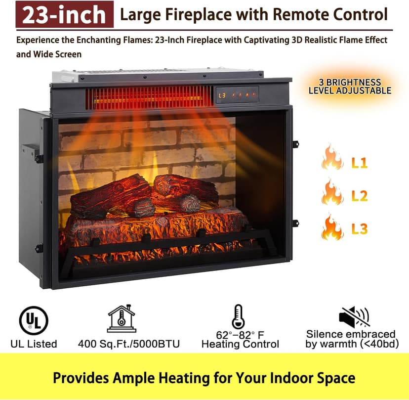 42" Electric Fireplace with Mantel, Farmhouse Fireplace TV Stand w/23'' Freestanding Electric Fireplace Heater, Remote Control, Adjustable 3D Realistic Flame Level for Living Room, Light Grey