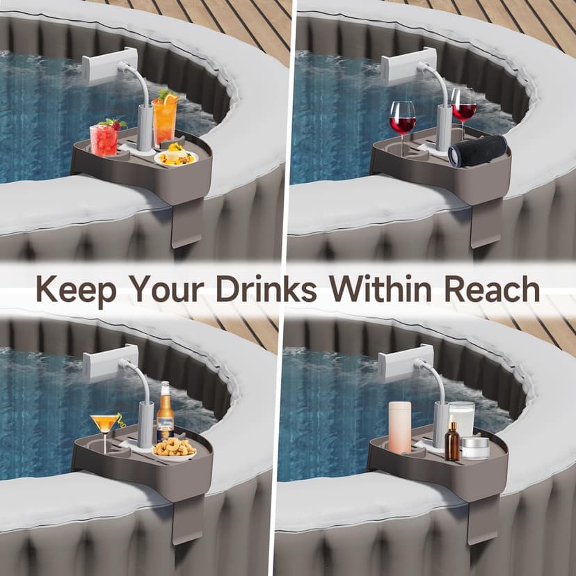 Adjustable Hot Tub Tray Table, Clip-on Pool Cup Holder Phone Holder, Nonslip Spa Drink Tray Side Table for Outdoor Inflatable Pools, Must Have Hottub Accessories for Adults