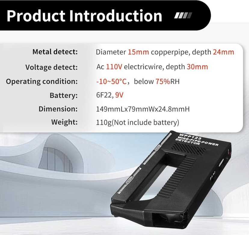 WPP123 Multi-Function Wall Scanner Detector for Metal, Pipes & Wires | Adjustable Sensitivity & Audible Alerts | Precision Detection Tool for Home Improvement