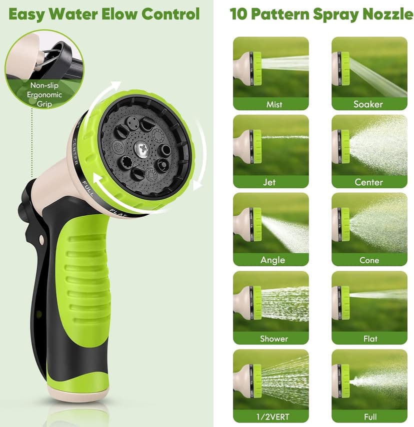 Garden Hose 50 ft, Stainless Steel Water Hose with 10 Function Nozzle Flexible, Heavy Duty, Lightweight, No-Kink, Pet Proof, Puncture Proof Hose Metal for Yard, Outdoor