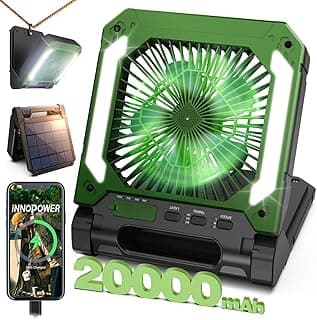 20000mAh Portable Fan Rechargeable with Solar Panel 2-in-1, 3 Speeds Cordless Battery Powered Fan with Led Lantern,Timer, Quiet USB-C Table Fan for Travel Tent Hurricane Office Home Bedroom(Green)