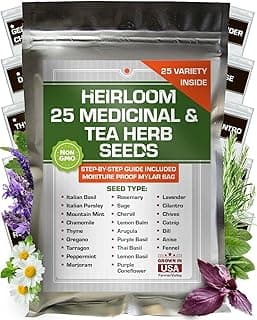 Set of 25 Medicinal Herbs and Herbal Tea Garden Seed Collection - Assorted Culinary Herb Seeds Variety Pack Including Lavender, Chamomile, Thyme, Oregano, Marjoram, and More