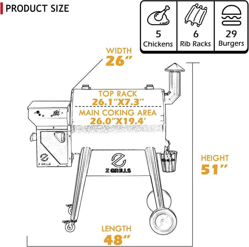 Z GRILLS Upgrade 8 in 1 Wood Pellet Grill & Smoker for Outdoor Cooking, BBQ Grill with PID 2.0 Controller, LCD Screen, 697 sq, Meat Probes, Rain Cover