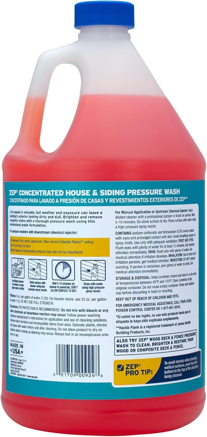 Zep House and Siding Pressure Wash Cleaner Concentrate - 1 Gallon (Case of 2) ZUVWS128 - Construction Grade Formula