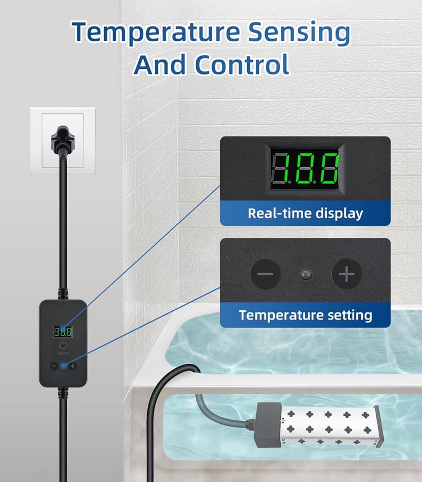 Portable Water Heater for Bathtub and Bucket, 1800W Fast Heating with Real Time Temperature Display, Adjustable Thermostat and Anti Dry Burn Protection, Stainless Steel Heating Rod, Immersion Heater