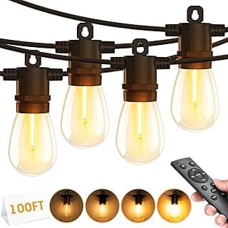 Outdoor String Lights with Remote - Dimmable 100FT IP65 Waterproof Patio Lights with Edison Bulbs Hanging LightsOutside for Backyard Garden Porch Deck Balcony