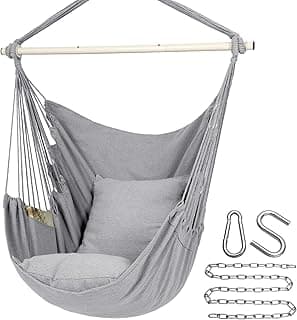 Y- Stop Hammock Chair Hanging Rope Swing Chair, Max 500 Lbs, 2 Seat Cushions Included, Removable Steel Spreader Bar with Anti-Slip Rings, Hardware kit-for Indoor or Outdoor(Light Grey)