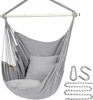 Y- Stop Hammock Chair Hanging Rope Swing Chair, Max 500 Lbs, 2 Seat Cushions Included, Removable Steel Spreader Bar with Anti-Slip Rings, Hardware kit-for Indoor or Outdoor(Light Grey)