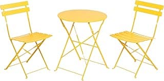 Grand patio 3-Piece Bistro Set Folding Outdoor Furniture Sets with Premium Steel Frame Portable Design for Bistro & Balcony, Yellow