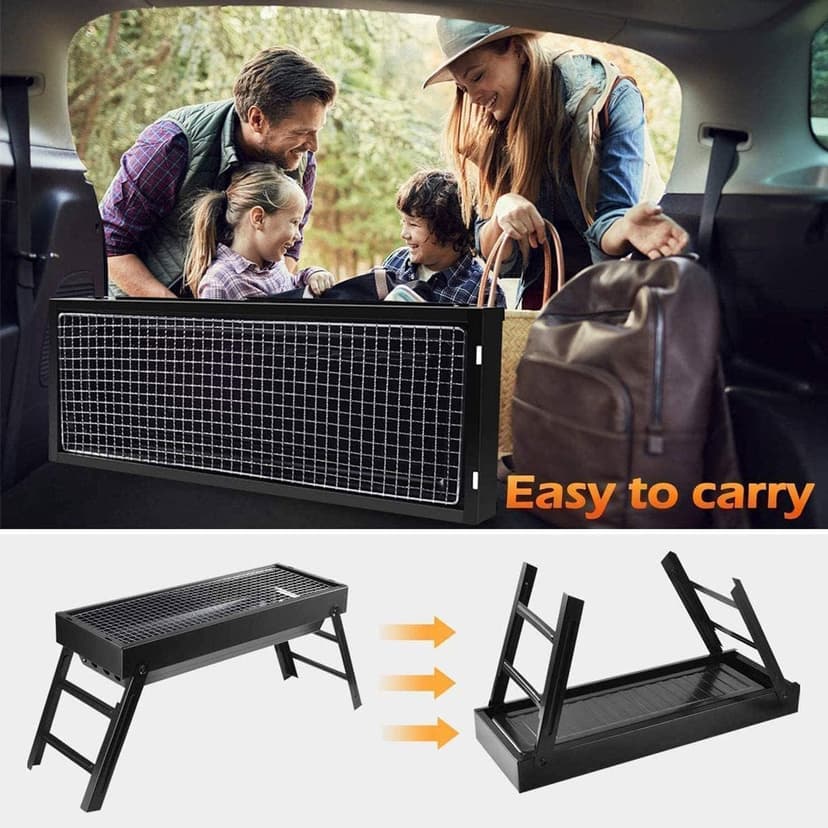Portable Charcoal Grill, Portable Tabletop BBQ for Outdoor Cooking | Compact Folding Grill for Camping, Hiking, Picnics & Travel | 24”x13”x9” Lightweight Smoky Flavor