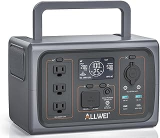 ALLWEI Portable Power Station 500W, 512Wh LiFePO4 Battery, UPS Function, 2.5Hrs Fast Charge, 3 AC Outlets(Surge 1000W), Solar Generator for Outdoor Camping RV CPAP Home Emergency