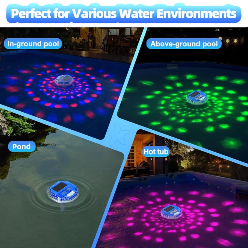 Solar Digital Pool Thermometer Floating Easy Read, Solar Pool Temperature Thermometer with Dynamic Light Show, Large LCD Screen & IP68 Waterproof Pools Water Temperature Guage for Hot Tub,Spa