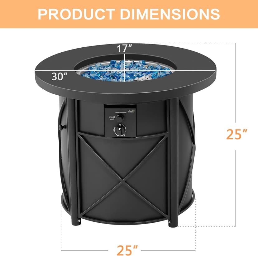 BALI OUTDOORS 50000 BTU Propane Fire Pit for Outdoor, 30 in Fire Pit Table Outdoor, Round Firepits for Outside Backyard, Patio