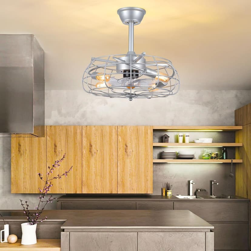 Asyko Outdoor Caged Ceiling Fans with Lights - Bladeless Low Profile Ceiling Fan Light with Remote, 19" Enclosed Ceiling Fan for Covered Outdoor