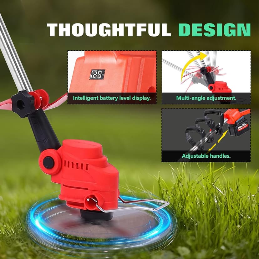 21V Cordless 2-in-1 Tiller & Weed Whacker Combo | 12"x9" Rototiller, 4x4 Blades & 8" Trimmer - 2×21v Battery, 360 RPM for Gardening, Garden Tiller, Electric Tiller, Cultivators for Gardening