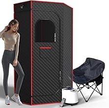 Portable Sauna Box, Steam Sauna for Home with 3L Steamer, Remote Control, Folding Chair and Mat, Personal Sauna Tent for Wellness & Relaxation, 15 Levels, Red