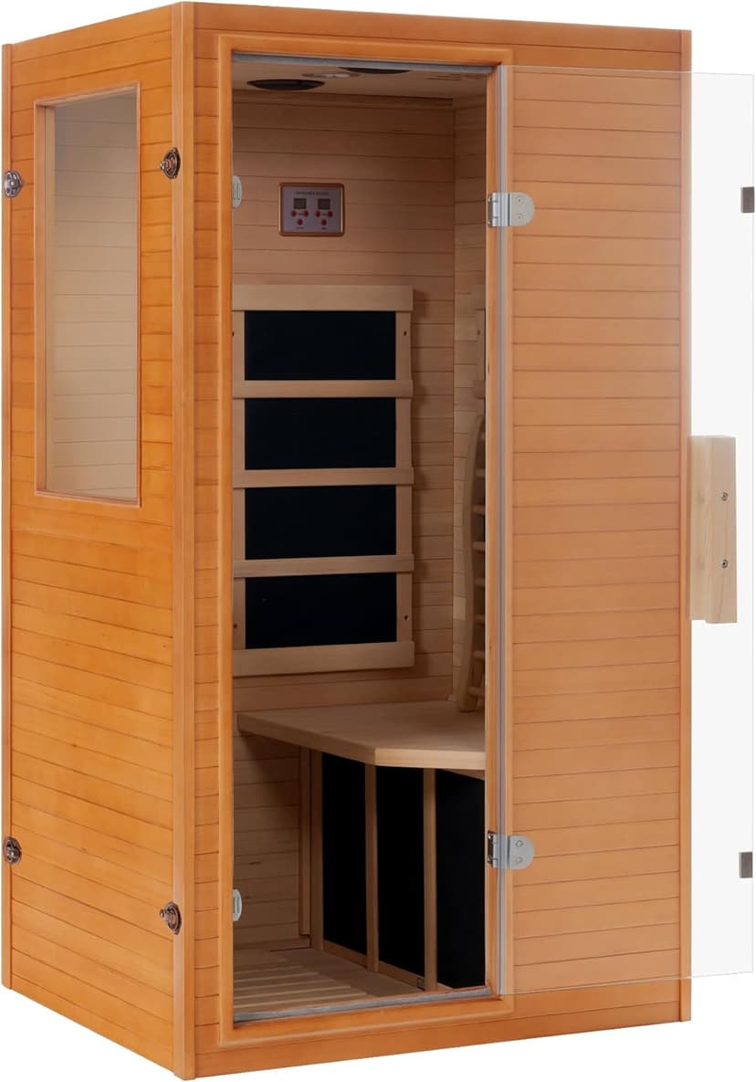 Real Relax Far Infrared Sauna, Home Indoor Sauna Room Canadian Hemlock Wooden Dry Saunas 950W 120V with Control Panel and 6 Low EMF Heaters Panels for Personal Spa