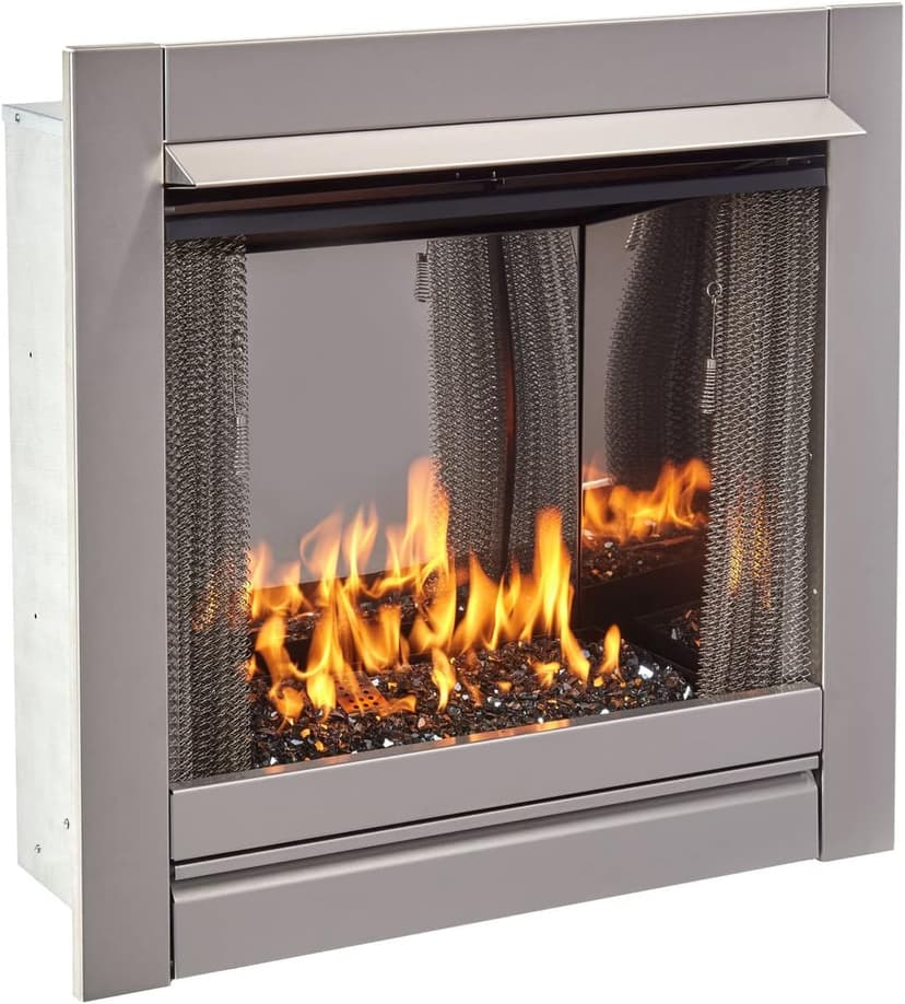 Duluth Forge Ventless Stainless Outdoor Gas Fireplace Insert with Reflective Black Glass Media - 24,000 BTU, Manual Control - Model# DF450SS-G-RBLK
