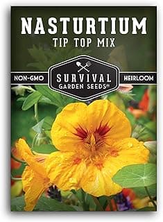 Survival Garden Seeds - Tip Top Mix Nasturtium Seed for Planting - 1 Pack with Instructions to Plant and Grow Edible Flowers & Companion Plants in Your Home Vegetable Garden - Non-GMO Heirloom Variety