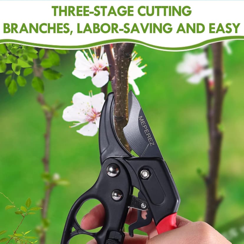Germany Pruning Shears, Arthritis Weak Hand Snips, Work 3 Times Easier, 1-Inch Cut Capacity Garden Clippers, Ergonomic handle, Rust resistant, high strength steel, Sharp