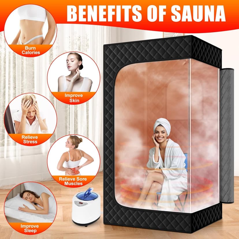Upgraded Sauna Box for Relaxation, Detoxification, Portable Steam Sauna for Home with Steamer, 9 Levels, 2.6’ x 2.6’ x 5.9’