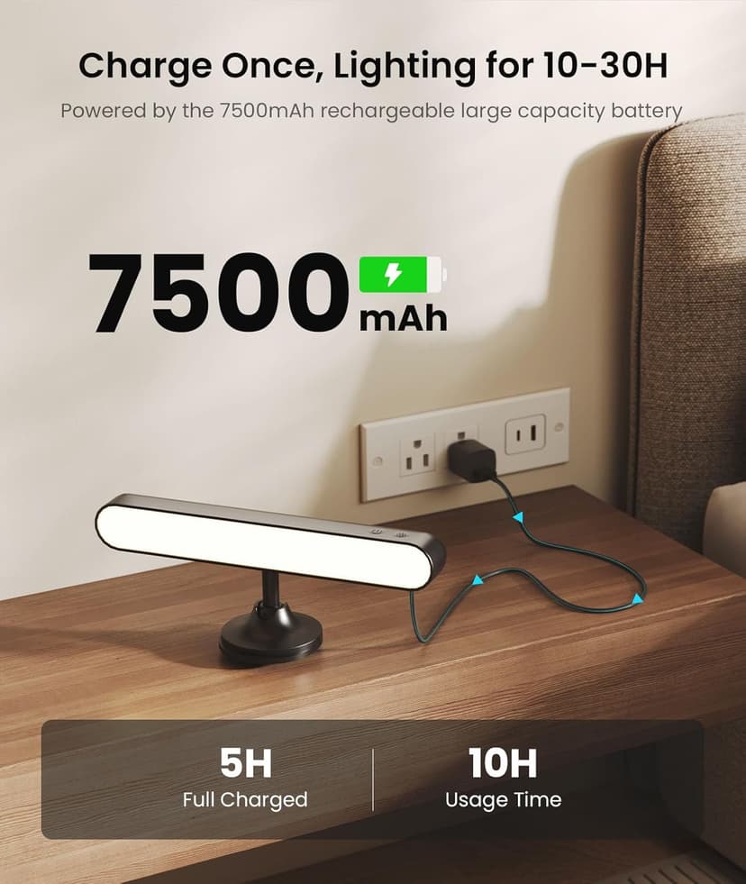 Rechargeable Wall Sconces LED Wall Lights with 7500mAh Battery Lamp for Bedroom, Touch and Remote Control, 3 Colors Wall Light 360° Rotate Dimmable Brightness with 15 RGB Colors