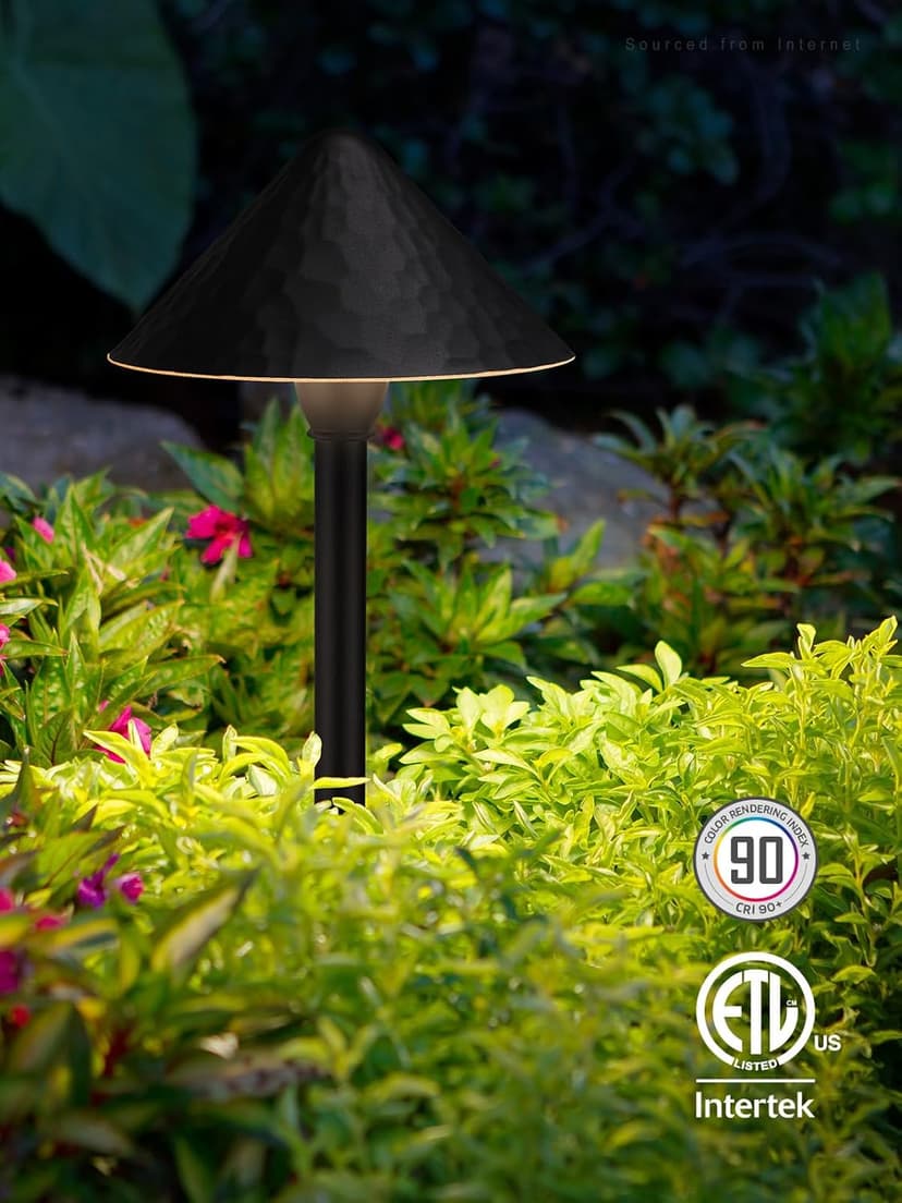 LEONLITE 12-Pack Low Voltage Pathway Lights, 3W 12-24V AC/DC CRI90+ Low Profile LED Landscape Path Lights, Cone Head with Vintage Texture & Vintage Golden Edge, IP65 Waterproof, Black Aluminum Housing