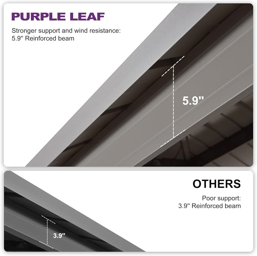 PURPLE LEAF 10' x 14' Outdoor Hardtop Gazebo, Champagne Aluminum Gazebo with Galvanized Steel Double Roof, Curtains and Netting for Patio Lawn and Garden