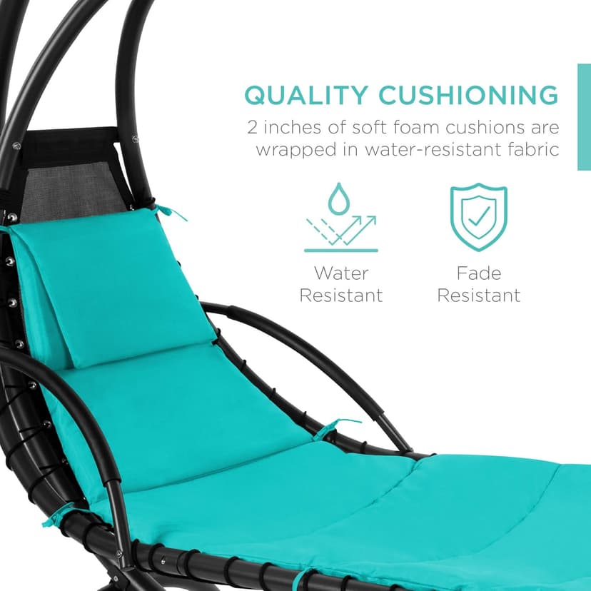 Best Choice Products Outdoor Hanging Curved Steel Chaise Lounge Chair Swing w/Built-in Pillow and Removable Canopy - Teal