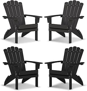 Folding HDPE Adirondack Chair Set of 4, Weather-Resistant Patio Chair with Wide Armrests & High Backrest, Fire Pit Chair for Garden, Backyard, Porch - Black