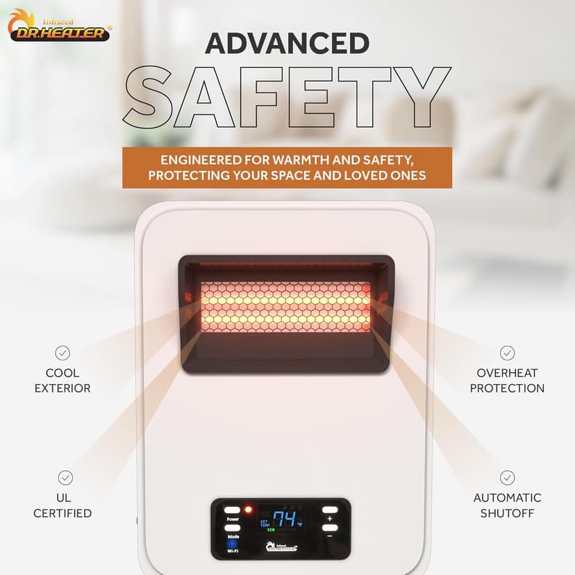 Dr. Infrared Heater Ecoheat Wall Hung or Wall Mounted Electric Space Heater, Dual System with Infrared and Fan Forced, Remote Control, 1500W, White