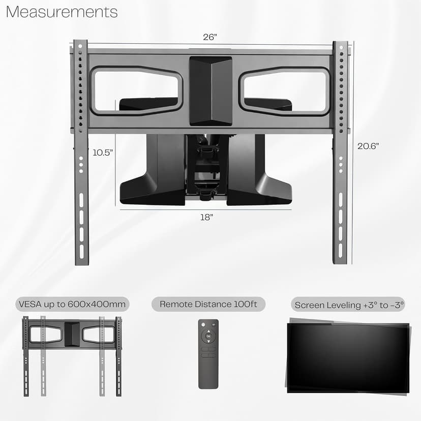 MOUNT-IT! Motorized Fireplace TV Wall Mount | Remote Control Electric Pull Down Mantel Mounting Bracket, Up to 77 Lbs Weight Capacity, Height Adjustable, Swivel, VESA 600x400 Compatible