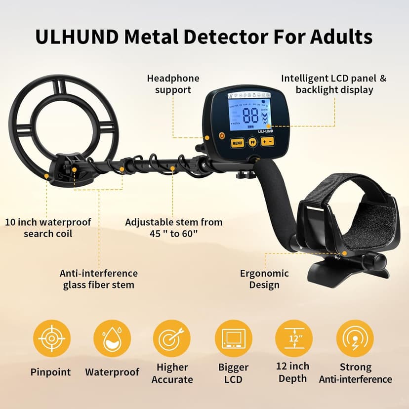 Upgraded Metal Detector for Adults, Easy to Use Higher Accuracy Metal Detector Advanced DSP Chip with 12'' Detection Depth Lightweight Waterproof for Beach Yard