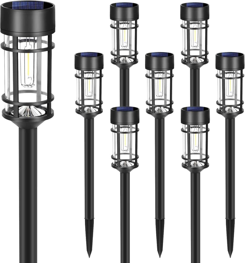Solar Pathway Lights, 8 Pack LED Solar Lights Outdoor Waterproof, Glass Metal Garden Lighting for Yard Path Landscape Lawn Walkway Driveway, 3000K