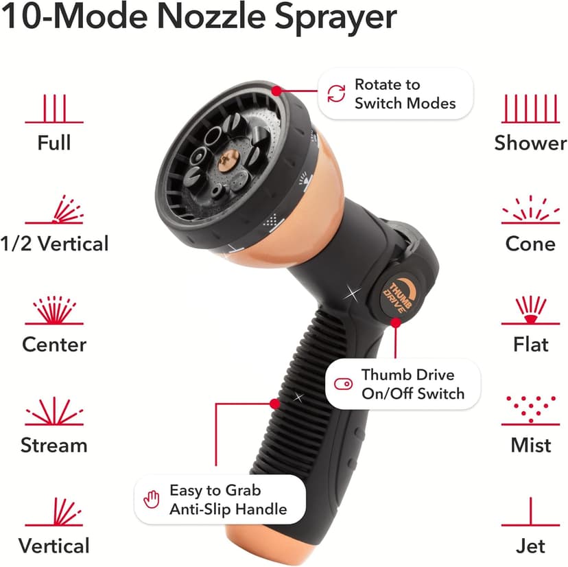 Pocket Hose Copper Bullet Expandable Garden Hose 25 FT w/10 Pattern Thumb Spray Nozzle AS-SEEN-ON-TV 650psi 3/4 in Patented Lead-Free Ultra-Lightweight Solid Copper Anodized Aluminum Fittings No-Kink