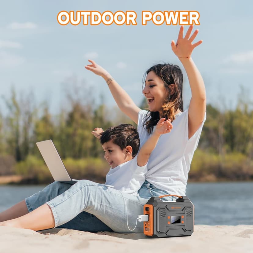 Portable Solar Power Station with Foldable 60W Solar Panel with Power Bank Bag, 110V 300W Generator Power Pack with AC Outlet for Camping Power Outage RV Outdoor Life